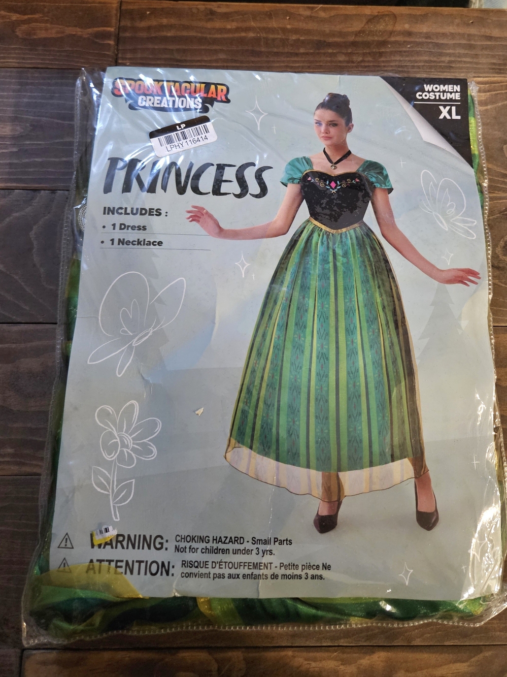 Princess Green and Black Costume Dress with Necklace - XL